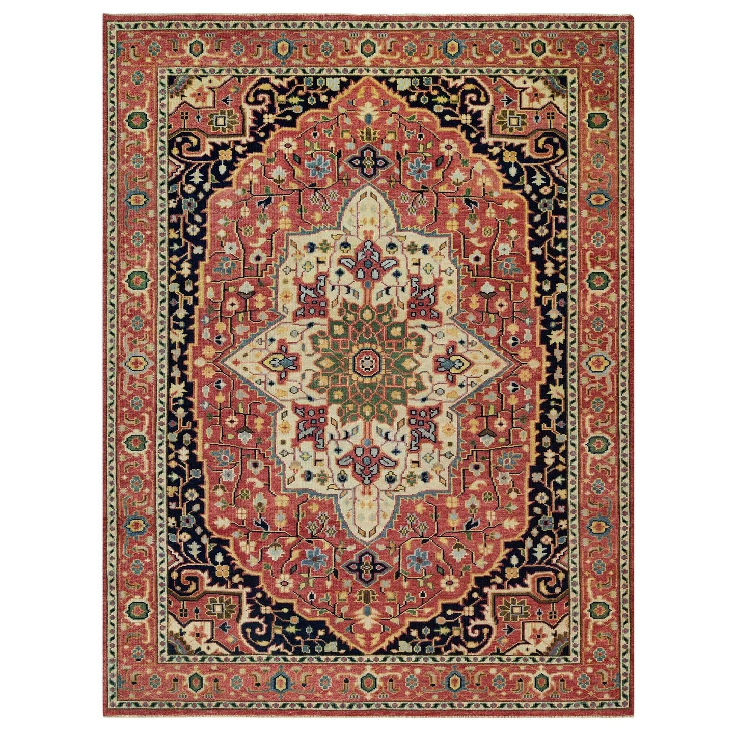 9'X12' Indian Red Hand Knotted Heris Serapi Pure Wool Oriental Rug