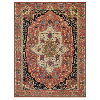 9'X12' Indian Red Hand Knotted Heris Serapi Pure Wool Oriental Rug