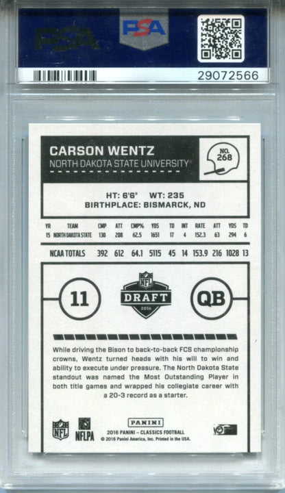 Carson Wentz 2016 Panini Classics Rookie Card (Psa)