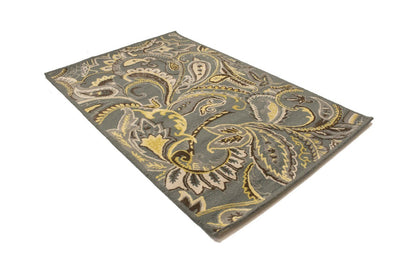 Hand Tufted Modern Gray Paisley Floral Foyer Living Room Carpet 5X8