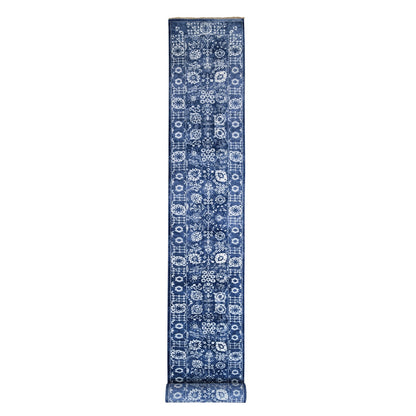 2'6"X23'10" Wool And Silk Blue Tebraz Hand Knotted Xl Runner Rug