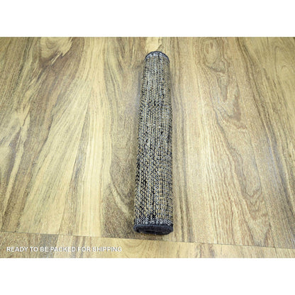 2'X3' Black & Brown Oxidized Grass Design 100% Wool Hand Knotted Mat Rug