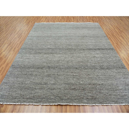 8'X10' Power Gray Hand Knotted Modern Grass Design Organic Wool Rug