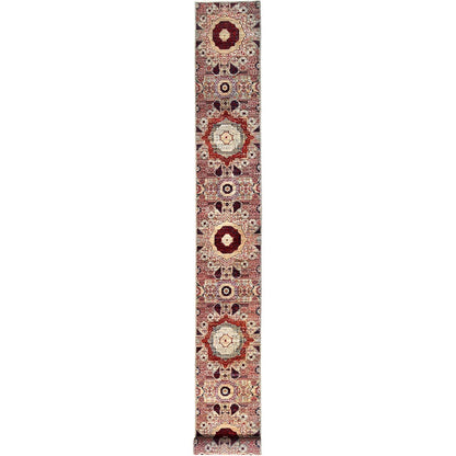 2'4"X24'8" White Natural Wool Hand Knotted Mamluk Design Xl Runner Rug
