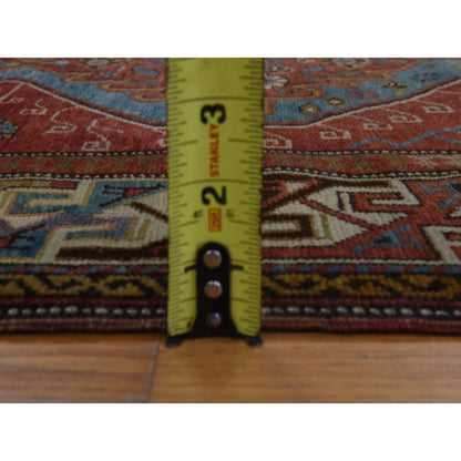 3'10"X5'7" Crimson Red Antique Caucasian Kazak 100% Wool Hand Knotted Rug