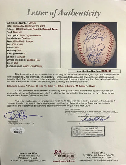 2006 Dominican Republic Wbc Autographed Baseball (Jsa)