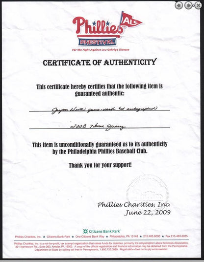 Jayson Werth Signed Game Used 2008 Jersey Philadelphia Phillies Psa/Dna 179920