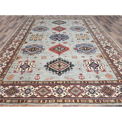 9'X11'9" Tempered Gray Afghan Super Kazak Hand Knotted Wool Oriental Rug