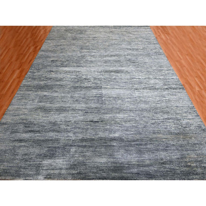9'1"X12'2" Shades Of Gray Modern Plain Design 100% Wool Hand Knotted Rug