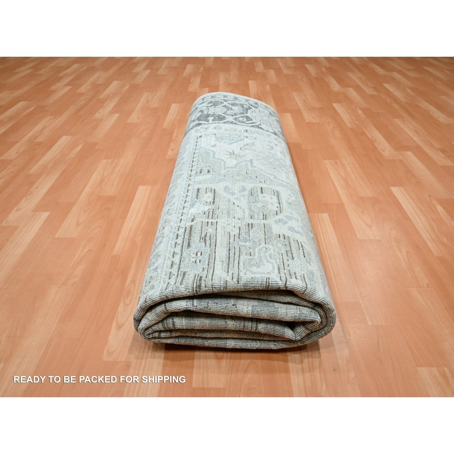 8'X9'10" Misty Gray Hand Knotted Oushak Design Silk And Oxidized Wool Rug