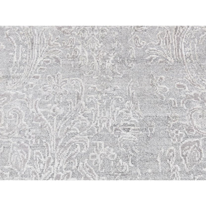 2'5"x7'9" Gray Hand Knotted Tone on Tone Design Wool and Silk Runner Rug