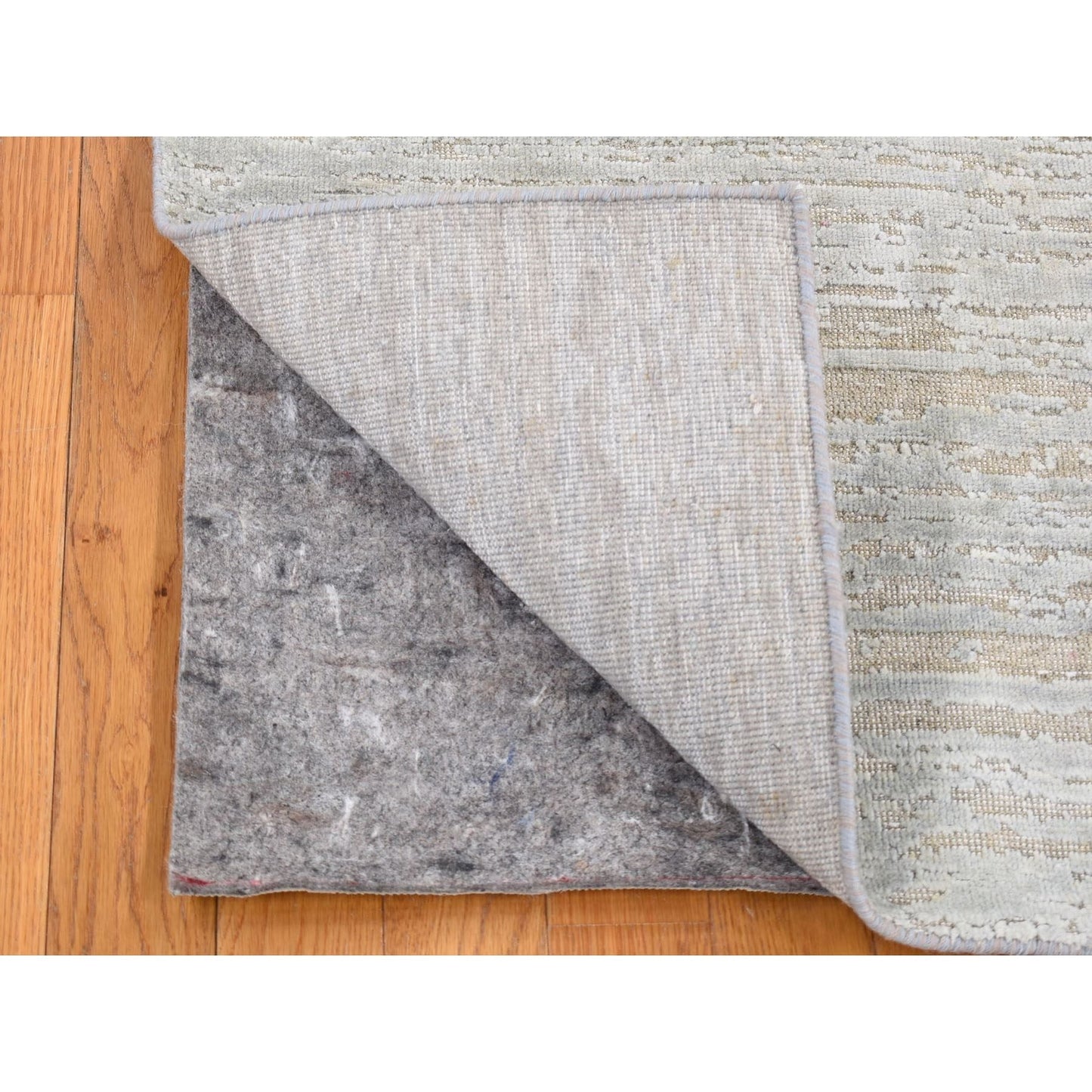 2'X3' Beige Silk With Textured Wool Modern Design Hand Knotted Mat Rug