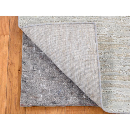 2'X3' Beige Silk With Textured Wool Modern Design Hand Knotted Mat Rug