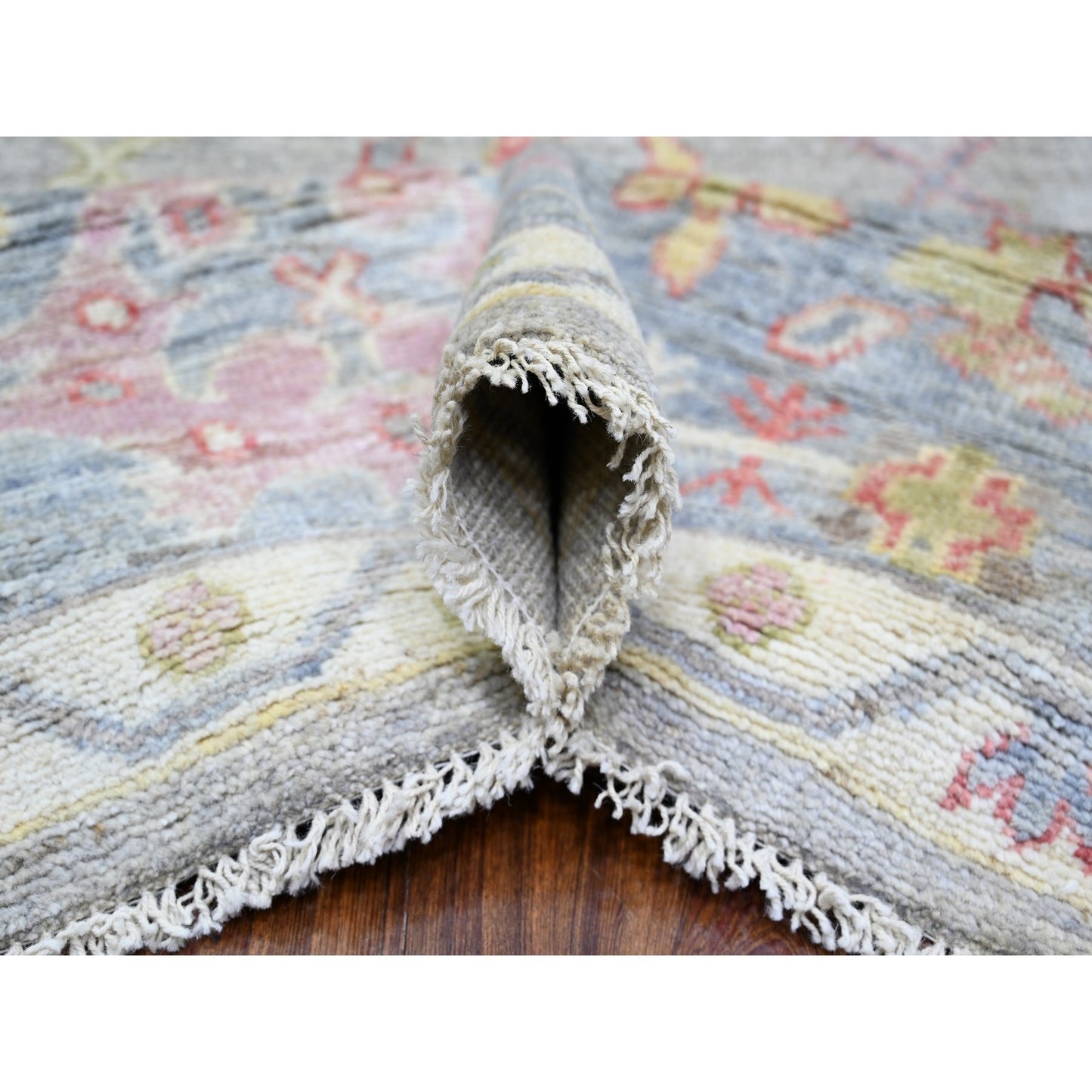 8'1"X9'10" Cloud Gray Afghan Angora Oushak Soft Wool Hand Knotted Rug