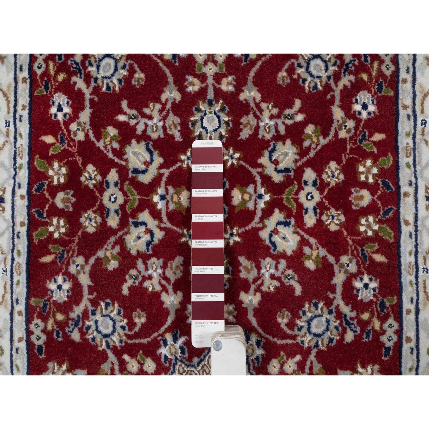 2'7"X10'3" Red Hand Knotted Nain Medallion Design Wool & Silk Runner Rug