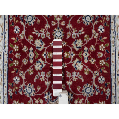 2'7"X10'3" Red Hand Knotted Nain Medallion Design Wool & Silk Runner Rug