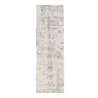 2'6"X8'1" Undyed Natural Wool Modern Cut And Loop Pile Beige Runner Rug