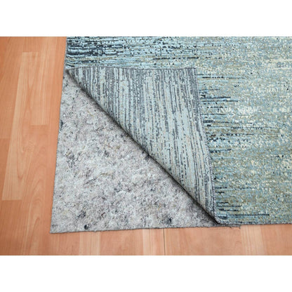8'X10'1" Blue Horizontal Ombre Design Wool And Pure Silk Hand Knotted Rug