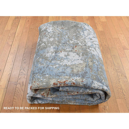 9'1"X12'4" Blue Modern Abstract Galaxy Design Hand Knotted 100% Wool Rug