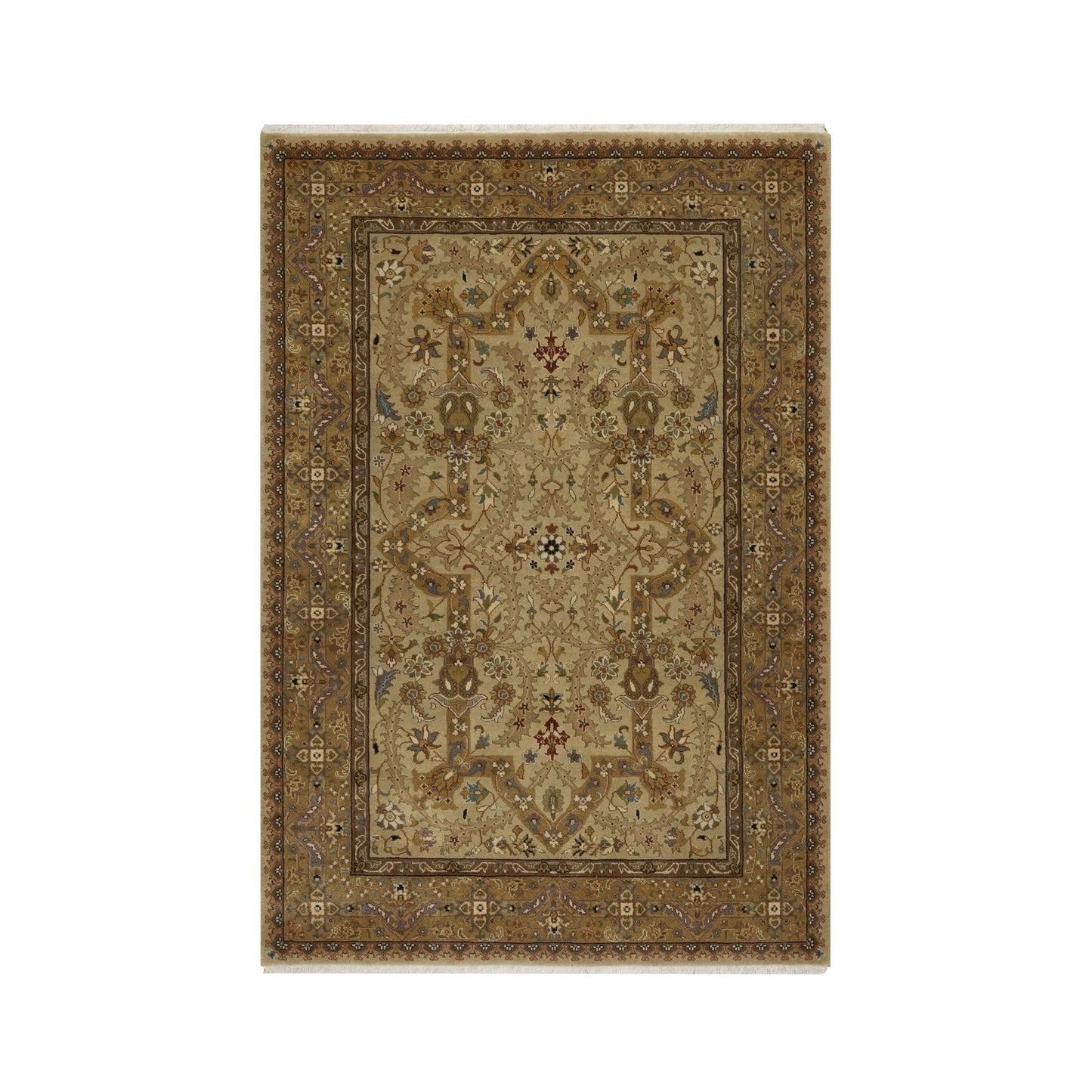 4'1"X6' Brown Tebraz Revival New Zealand Wool And Silk Hand Knotted Rug