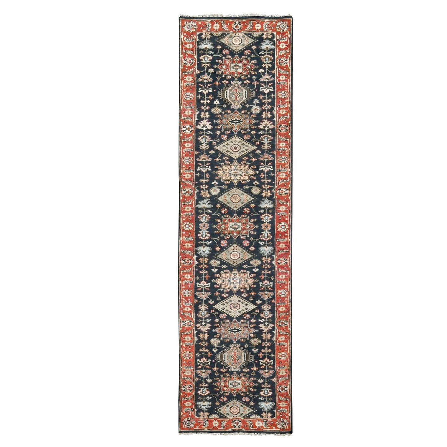 2'9"X11'10" Pastel Black Hand Knotted Karjihooz Design Wool Runner Rug