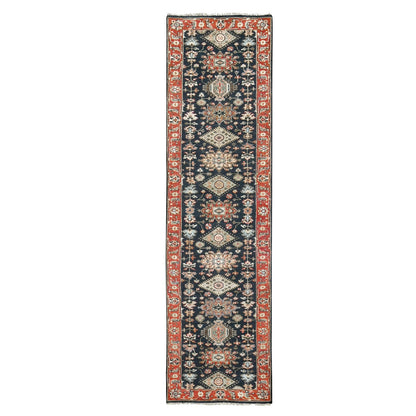 2'9"X11'10" Pastel Black Hand Knotted Karjihooz Design Wool Runner Rug