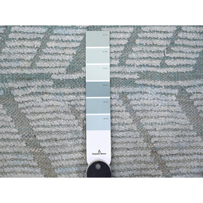 10'X14' Blue Moroccan Weave Zig Zag Design Hand Knotted Oriental Rug