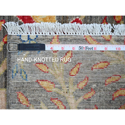 2'8"X5'8" Gray Peshawar Birds Design Hand Knotted Soft Wool Runner Rug