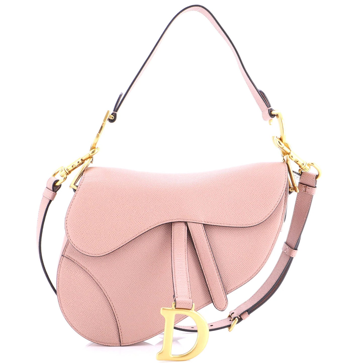 Christian Dior Saddle Handbag With Strap Leather Medium