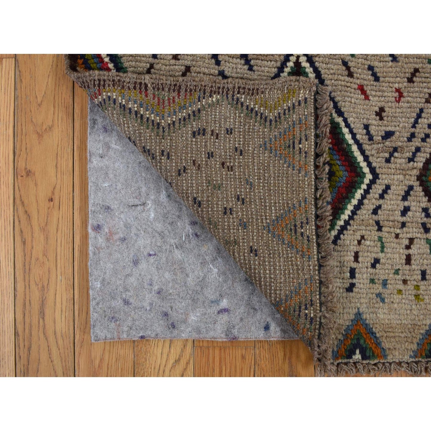 3'10"X5'8" Brown Afghan Balooch Geometric Design Hand Knotted Wool Rug