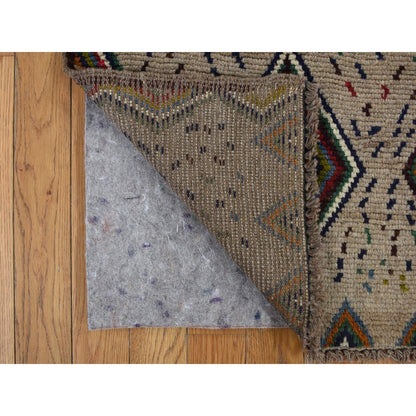 3'10"X5'8" Brown Afghan Balooch Geometric Design Hand Knotted Wool Rug