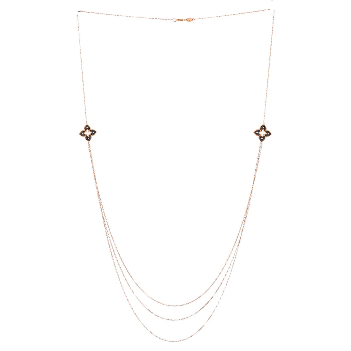 Roberto Coin Petite Venetian Princess Flower Three Strand Long Necklace 18K Rose