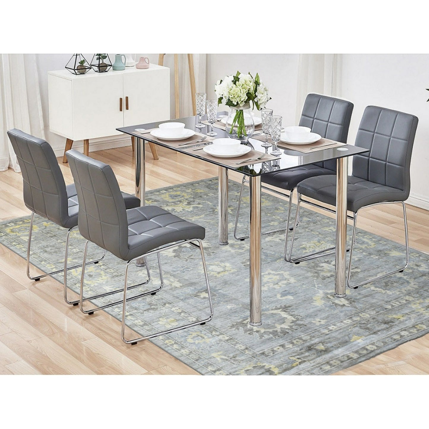 8'X9'10" Hand Knotted Gray Afghan Angora Ushak And Soft Wool Rug