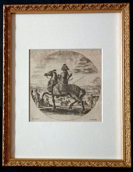 Stefano Della Bella Original Etching 1640 Coloured Man On Horseback Paris Coa