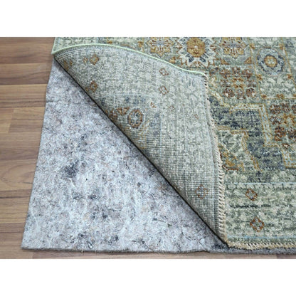 2'7"X12'1" Green Hand Knotted Wool Rug Pre Historic Mamluk Design Runner