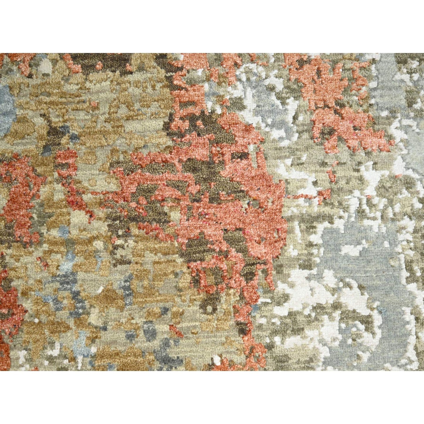 6'1"X9'2" Gray With Rust Abstract Design Wool Hand Knotted Oriental Rug