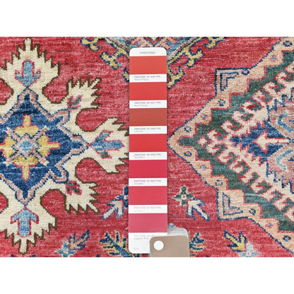 7'10"X10'6" Coral Red Natural Wool Hand Knotted Afghan Super Kazak Rug