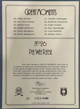 Pee Wee Reese Autographed Greatest Moments Postcard (Jsa)