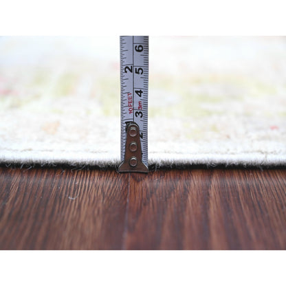 4'X11'9" White Hand Knotted Angora Oushak Leaf Pattern Wool Runner Rug