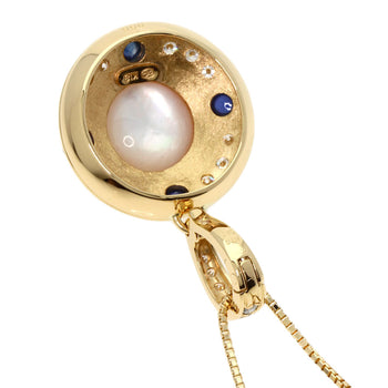 Mabe Pearl Sapphire Diamond Necklace K18 Yellow