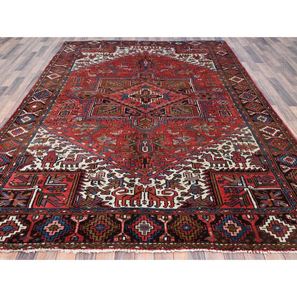 7'6"X10'7" Burnt Peanut Red Vintage Zoroastrian Heris Hand Knotted Rug