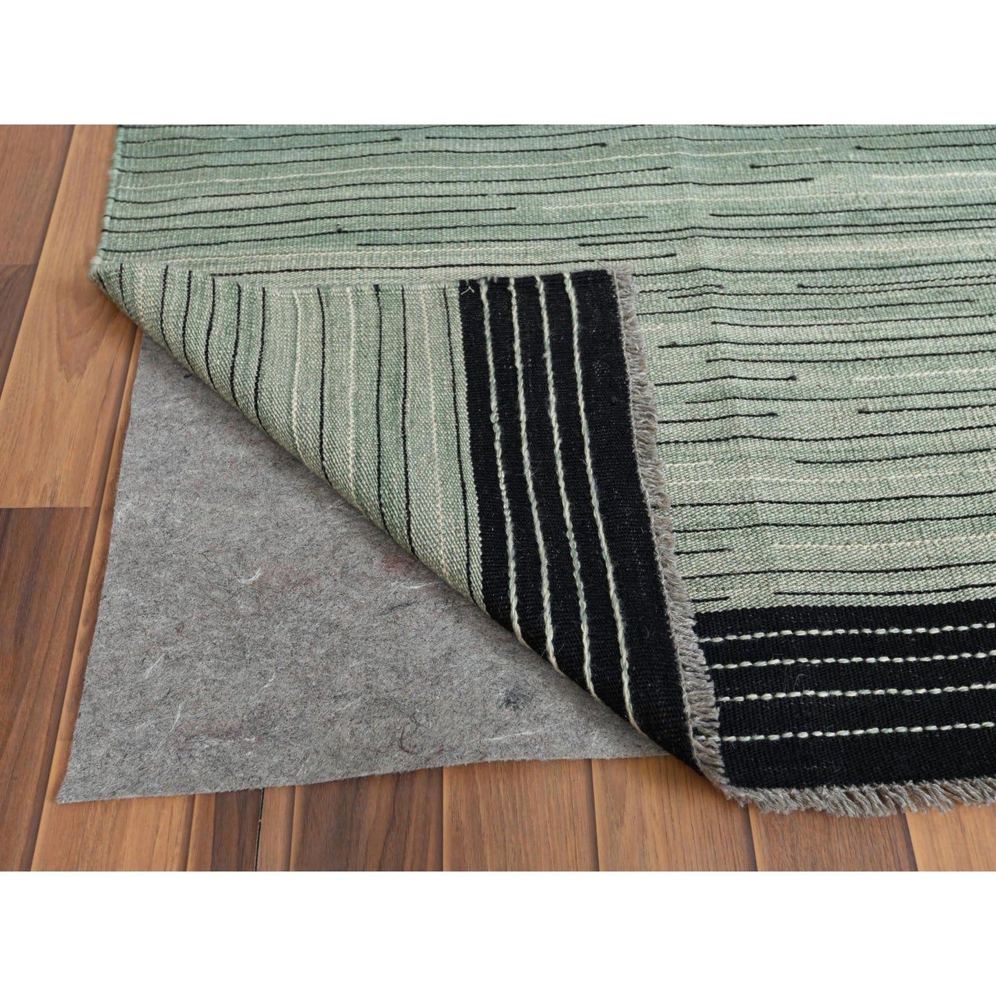 10'2"X14' Green Nomadic Design Flat Weave Kilim Hand Woven Reversible Rug