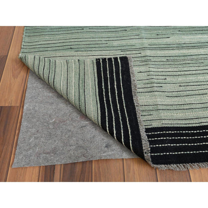 10'2"X14' Green Nomadic Design Flat Weave Kilim Hand Woven Reversible Rug
