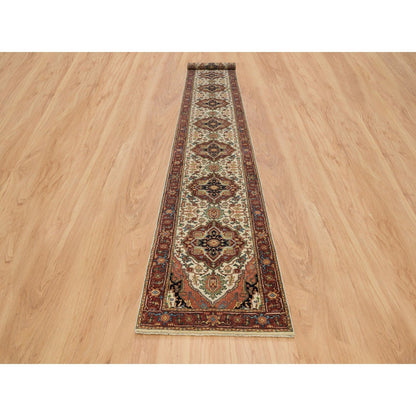 2'6"X18' Ivory Wool Heris Re-Creation Hand Knotted Xl Runner Oriental Rug