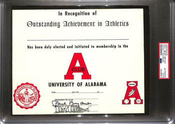 Paul Bear Bryant Signed/Auto Alabama Achievement