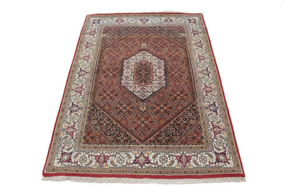4X6 Ft Handmade Wool Indo-Bidjar Rug Floral