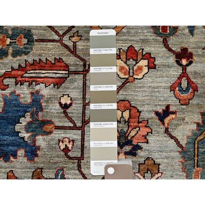 10'4"X14' Light Green Heris All Over Design Hand Knotted Soft Wool Rug