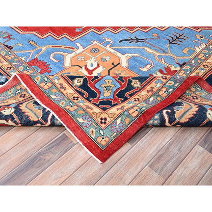 12'X17'2" Venetian Red Hand Knotted Wool Seeripe And Heris Oversized Rug