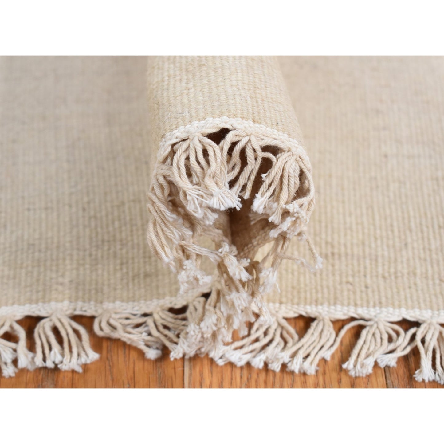 8'X10'2" Ivory 100% Wool Flat Weave Durie Kilim Hand Woven Reversible Rug