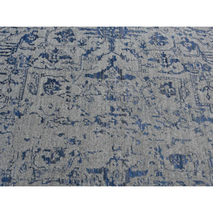 7'10"X10' Battleship Gray Jacquard Hand Loomed Hand Knotted Pure Wool Rug